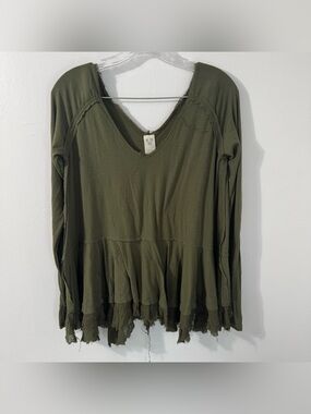 We The Free Olive Green Long Sleeve Peplum Top